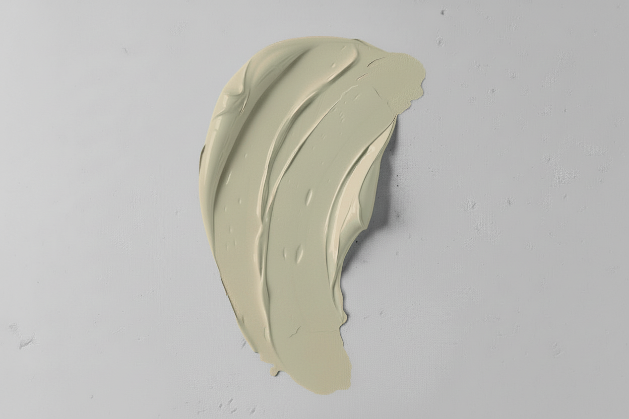 Green cream face mask on a light gray background