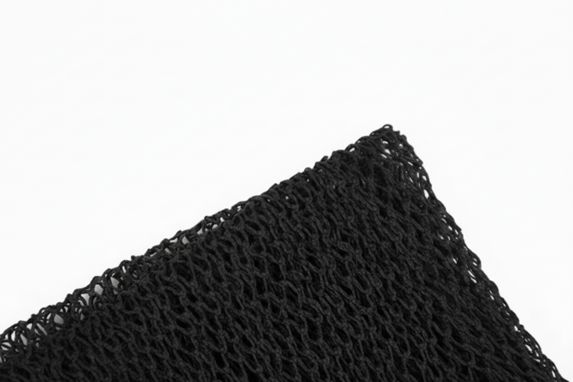 Close-up of black textured fabric on a white background