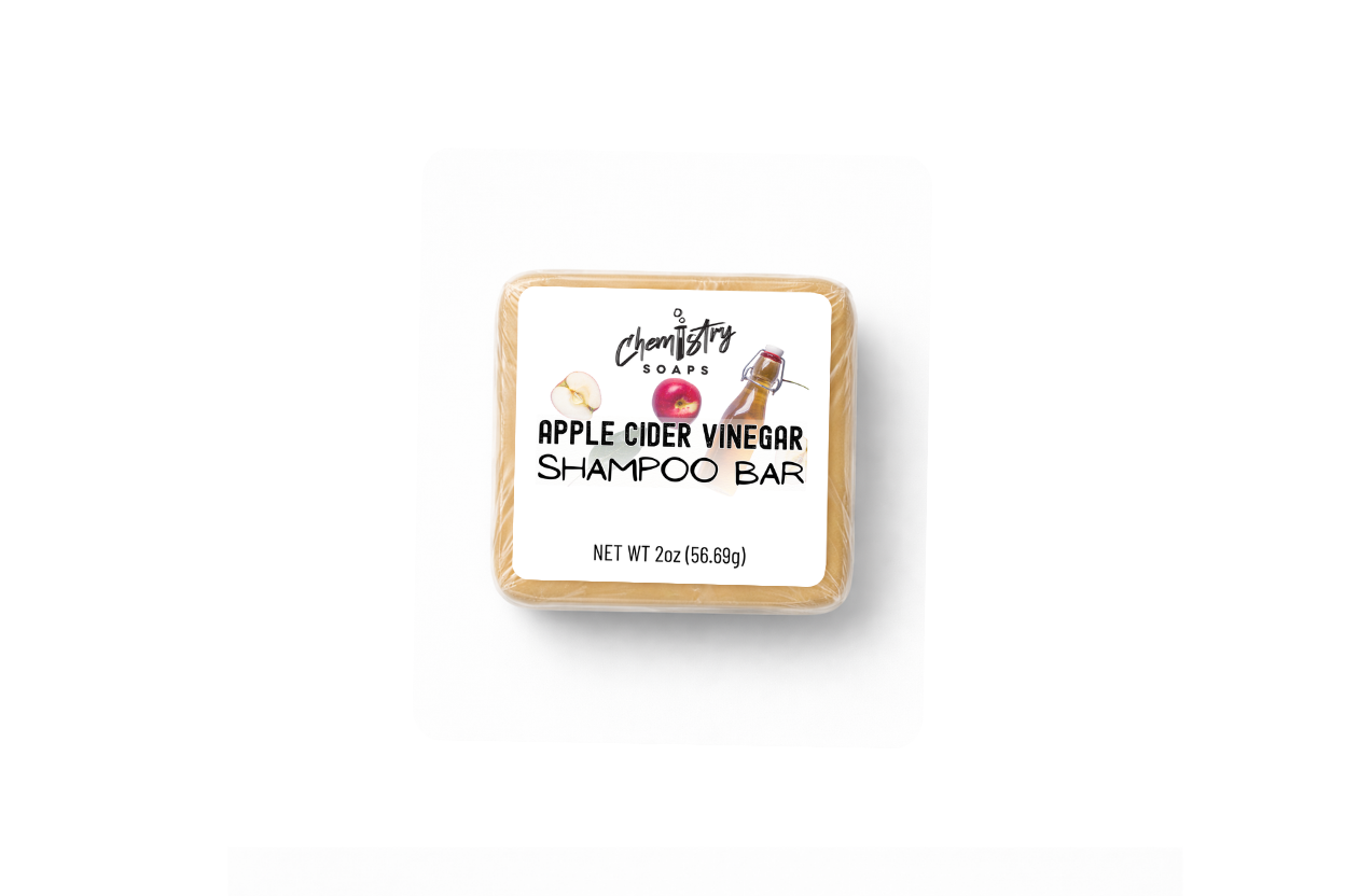 Shampoo bar with a label on a white background