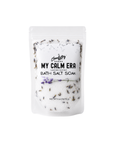 Bath salt soak packaging with lavender scent on a white background